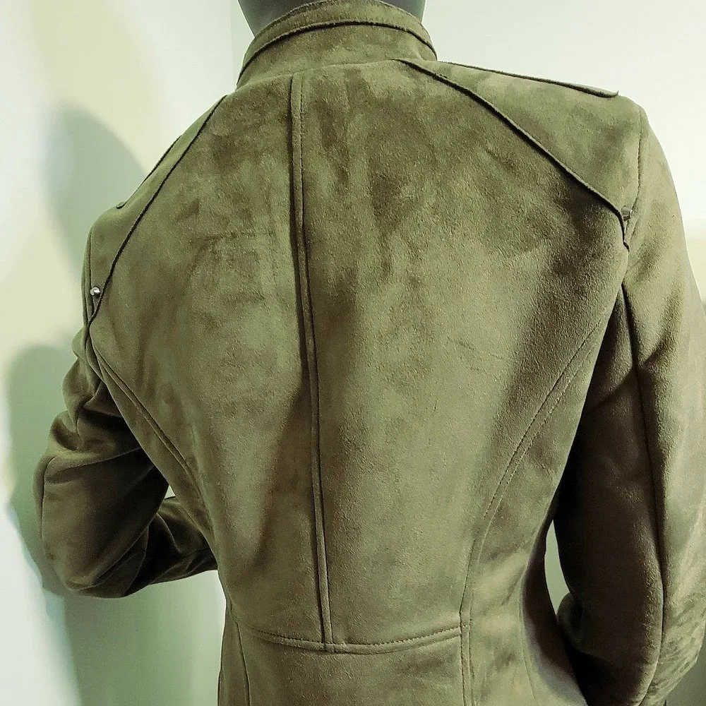 NWT Vince Camuto Woman's Olive Vegan Suede Moto Jacket - Picture 7 of 12